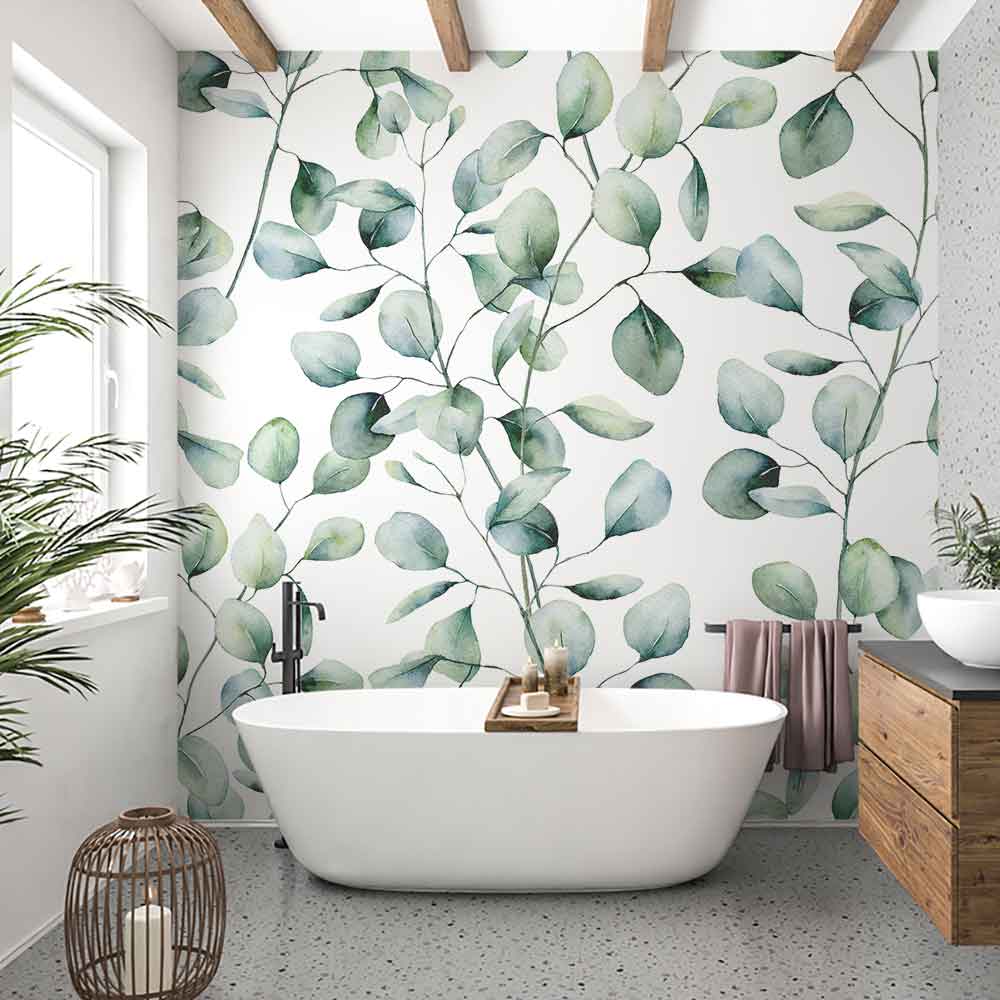 Badkamer behang Eucalyptus blaadjes aan tak