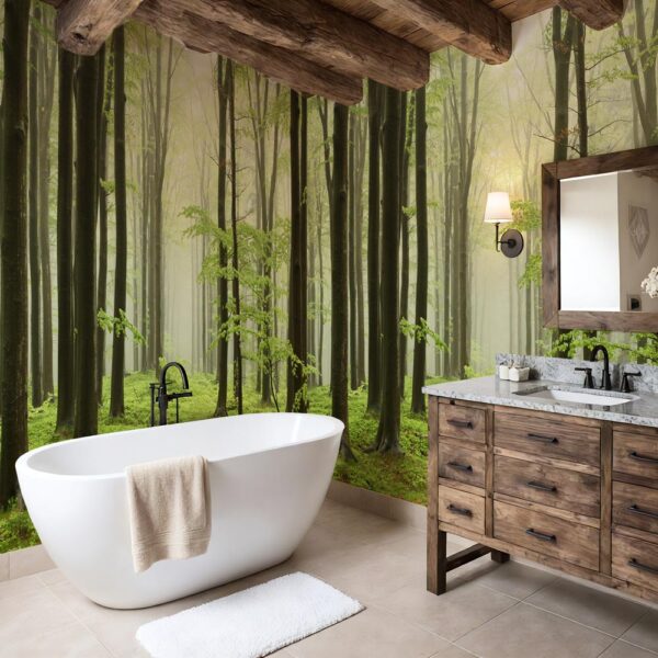 Badkamer behang Ochtendwandeling door bos