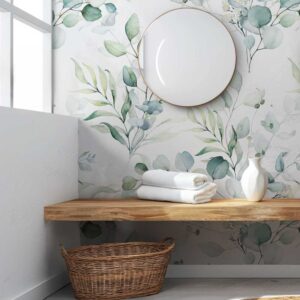 Badkamer behang Eucalyptus blaadjes patroon