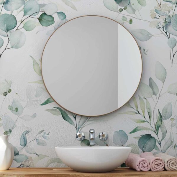 Badkamer behang Eucalyptus blaadjes patroon