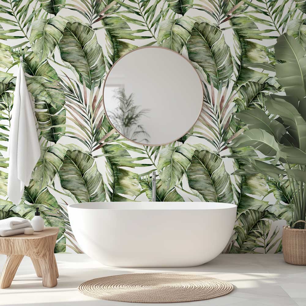 Behang badkamer - Badkamer behang Bananen en palm bladeren