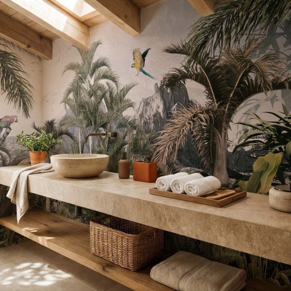 Badkamer behang Jungle met papegaaien