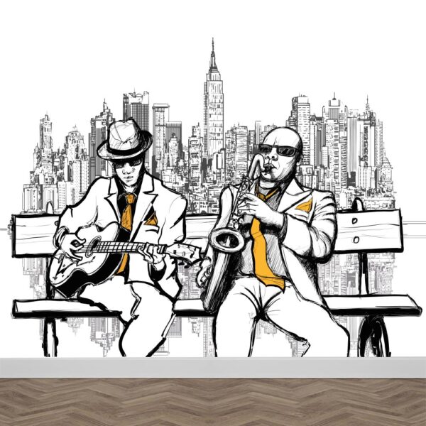 Fotobehang New York muzikanten illustratie geel