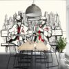 Fotobehang New York muzikanten illustratie rood
