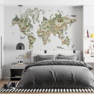 Fotobehang Wereldkaart met dieren