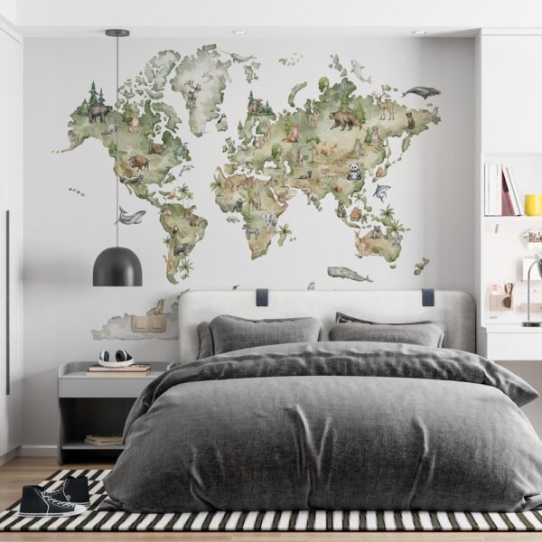 Fotobehang Wereldkaart met dieren