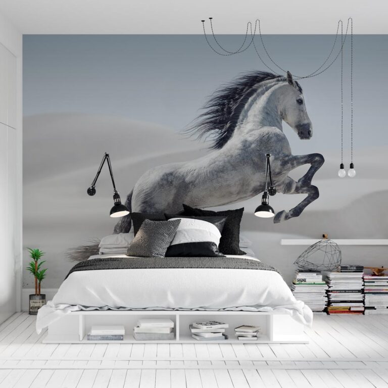 Fotobehang Steigerend wit paard