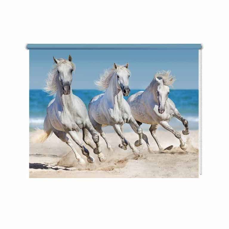 Rolgordijn Paarden op het strand