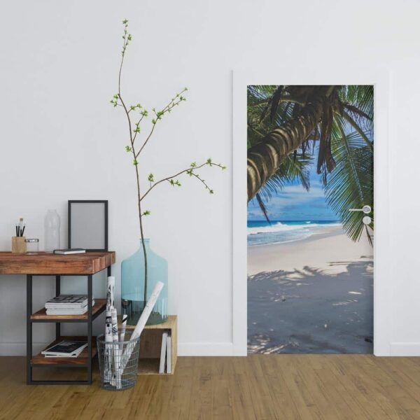 deursticker Palmboom op strand