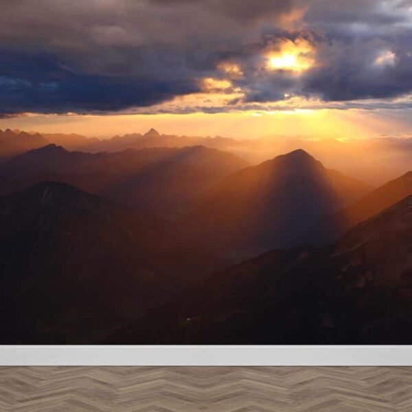 Fotobehang zonsondergang in de bergen
