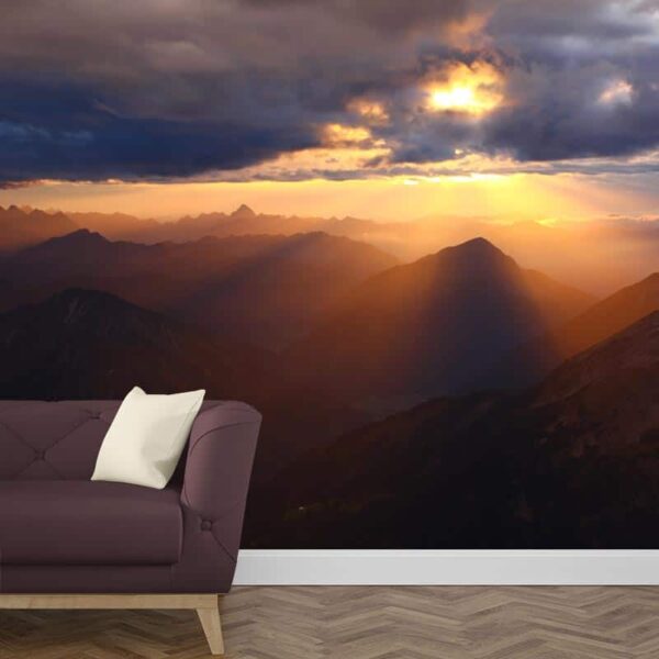 Fotobehang zonsondergang in de bergen 1