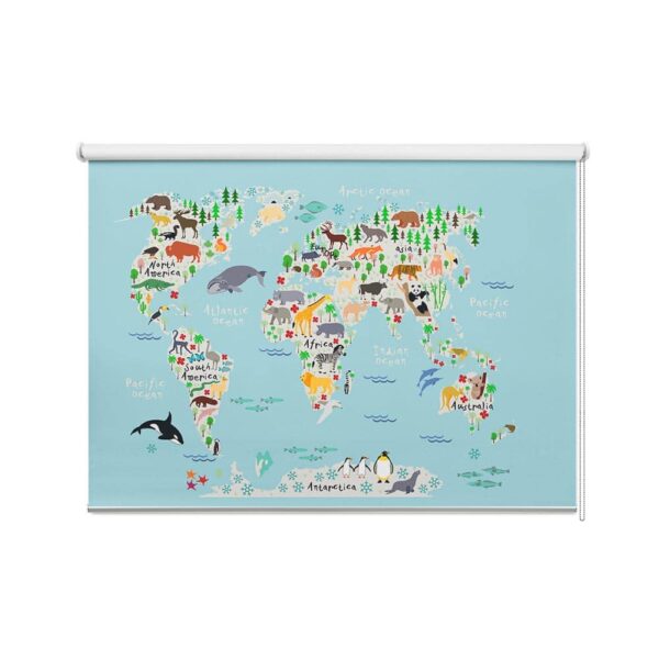 Rolgordijn Dieren wereldkaart