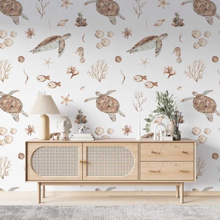 Fotobehang Schildpad vissen taupe