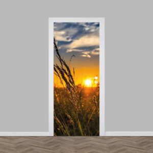 Deursticker zonsondergang korenveld