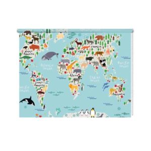 rolgordijn Dieren wereldkaart