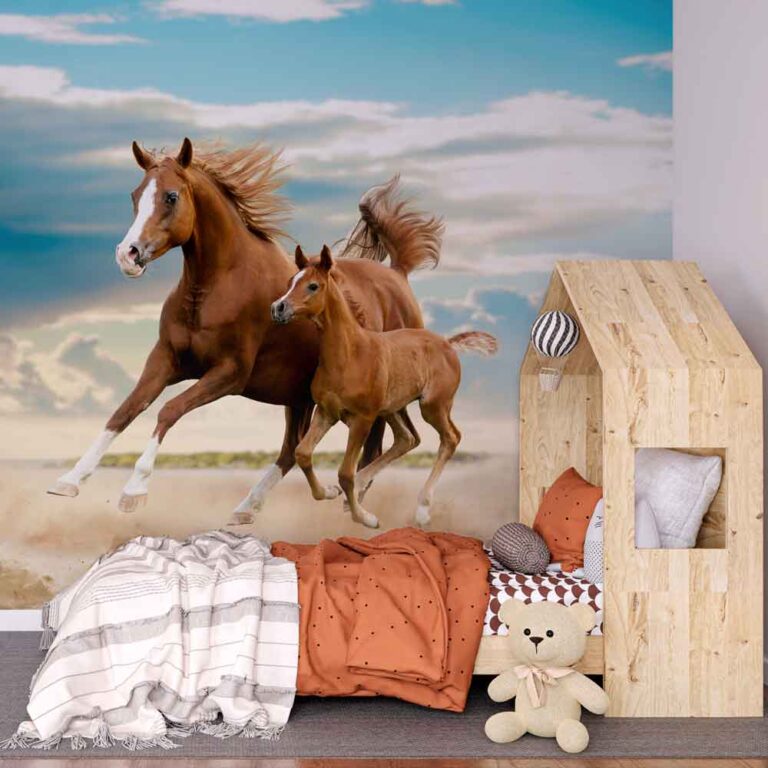 Paardenbehang - Fotobehang paard - fotobehang op maat - Fotobehang merrie met veulen