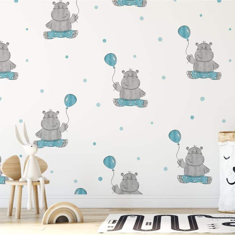 Kinderbehang Nijlpaard met ballon