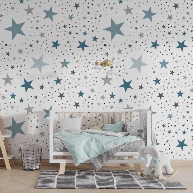 kinderbehang sterren turquoise grijs