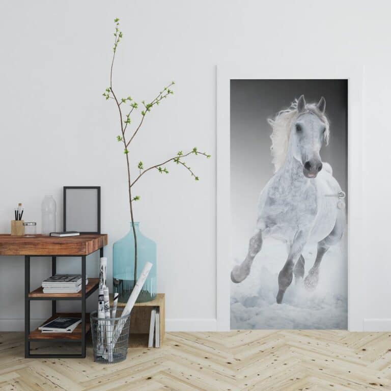 deursticker Rennend paard wit