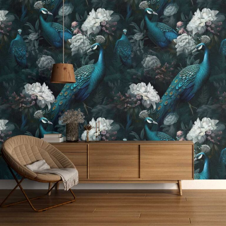 Fotobehang Pauw en bloem patroon