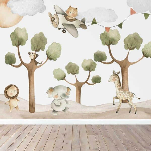 Kinderbehang Leuke dieren aquarel