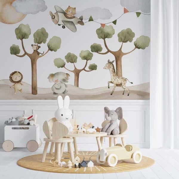 Kinderbehang Leuke dieren aquarel