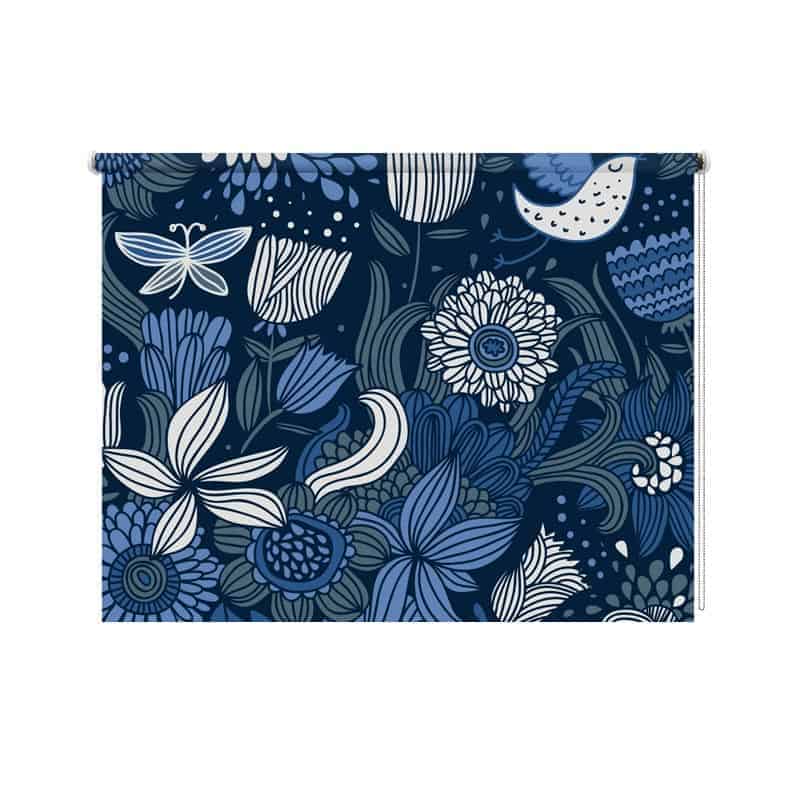 Pakket Strippen Dubbelzinnigheid Rolgordijn Blauwe bloemen patroon. Gratis op maat gemaakt YouPri.nl