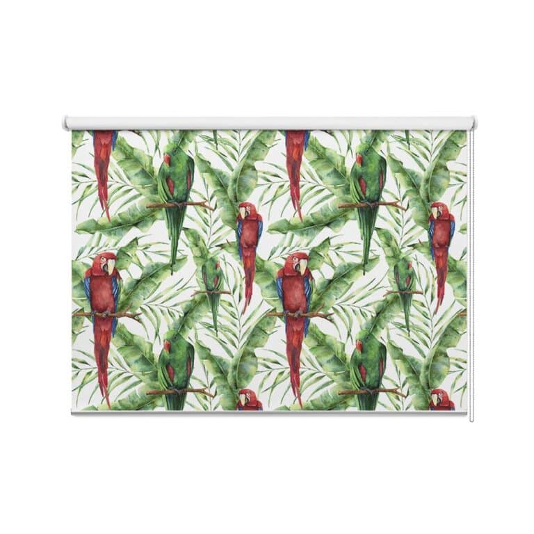 Rolgordijn Groene en rode papegaaien patroon