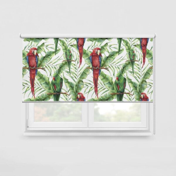 Rolgordijn Groene en rode papegaaien patroon