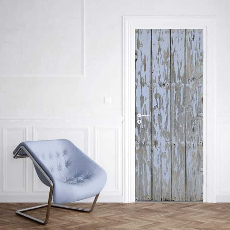 Deursticker houten planken grijs blauw