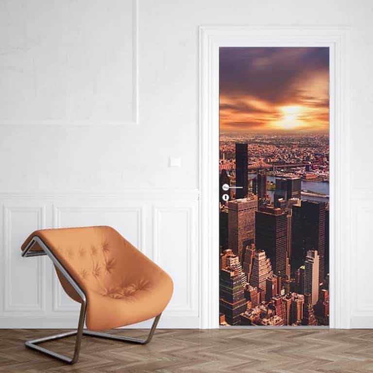 Deursticker Sunset city