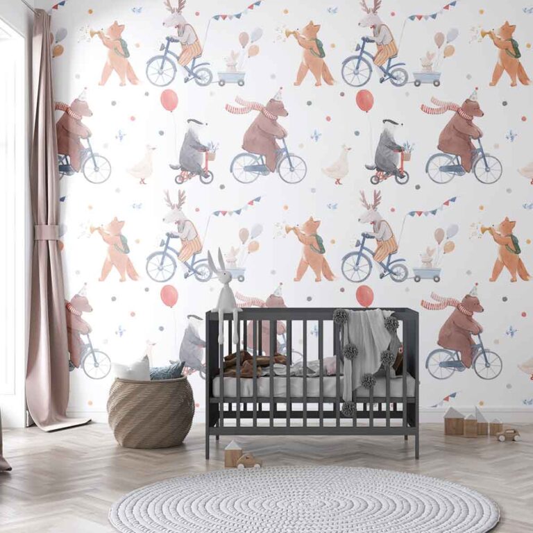 Kinderbehang Dierenfeest op de fiets