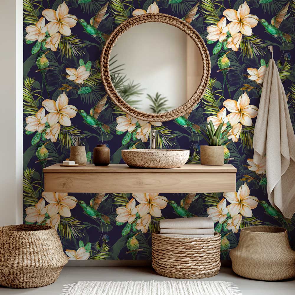 Badkamer behang Kolibrie tussen bloemen