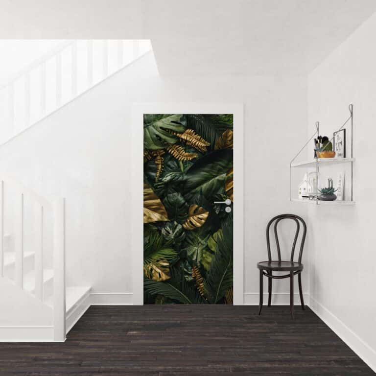 Deursticker Jungle Bladeren met goud accent