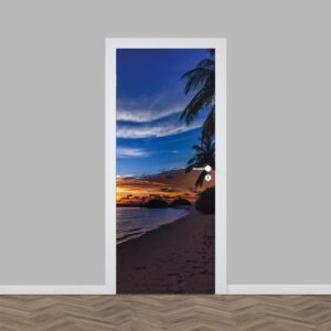 Deursticker Zonsondergang bij tropisch strand