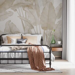 Fotobehang slaapkamer - Fotobehang Bladeren in taupe