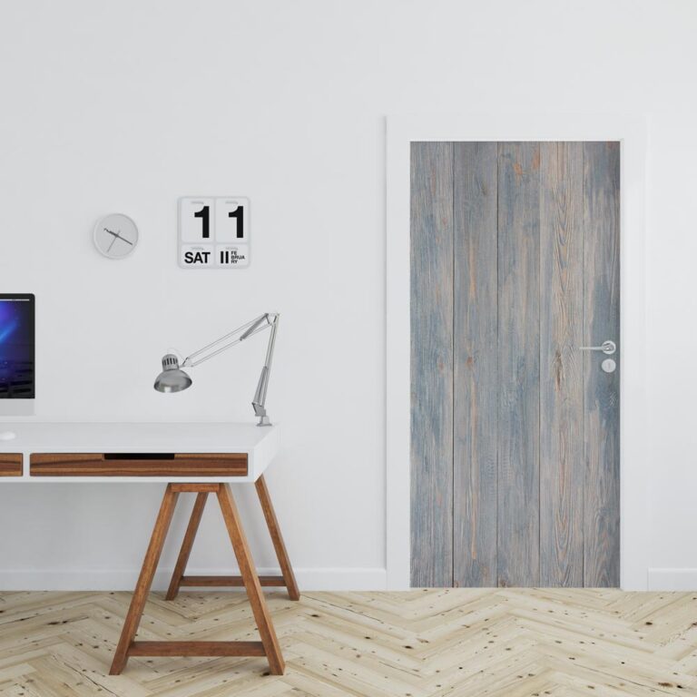 deursticker hout grijs blauw