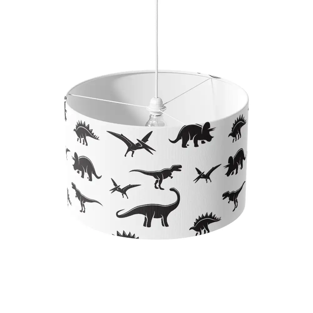 Lampenkap Dinosaurus patroon zwartwit hangend
