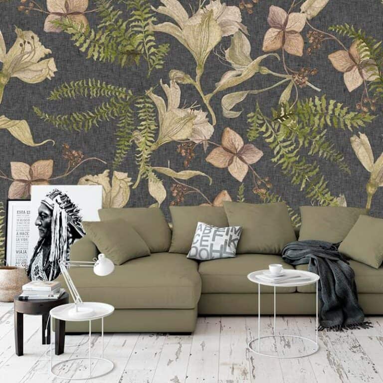 Fotobehang Ginko patroon op donkere achtergrond