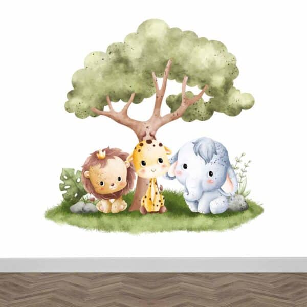 Kinderbehang Vrolijke dieren onder boom