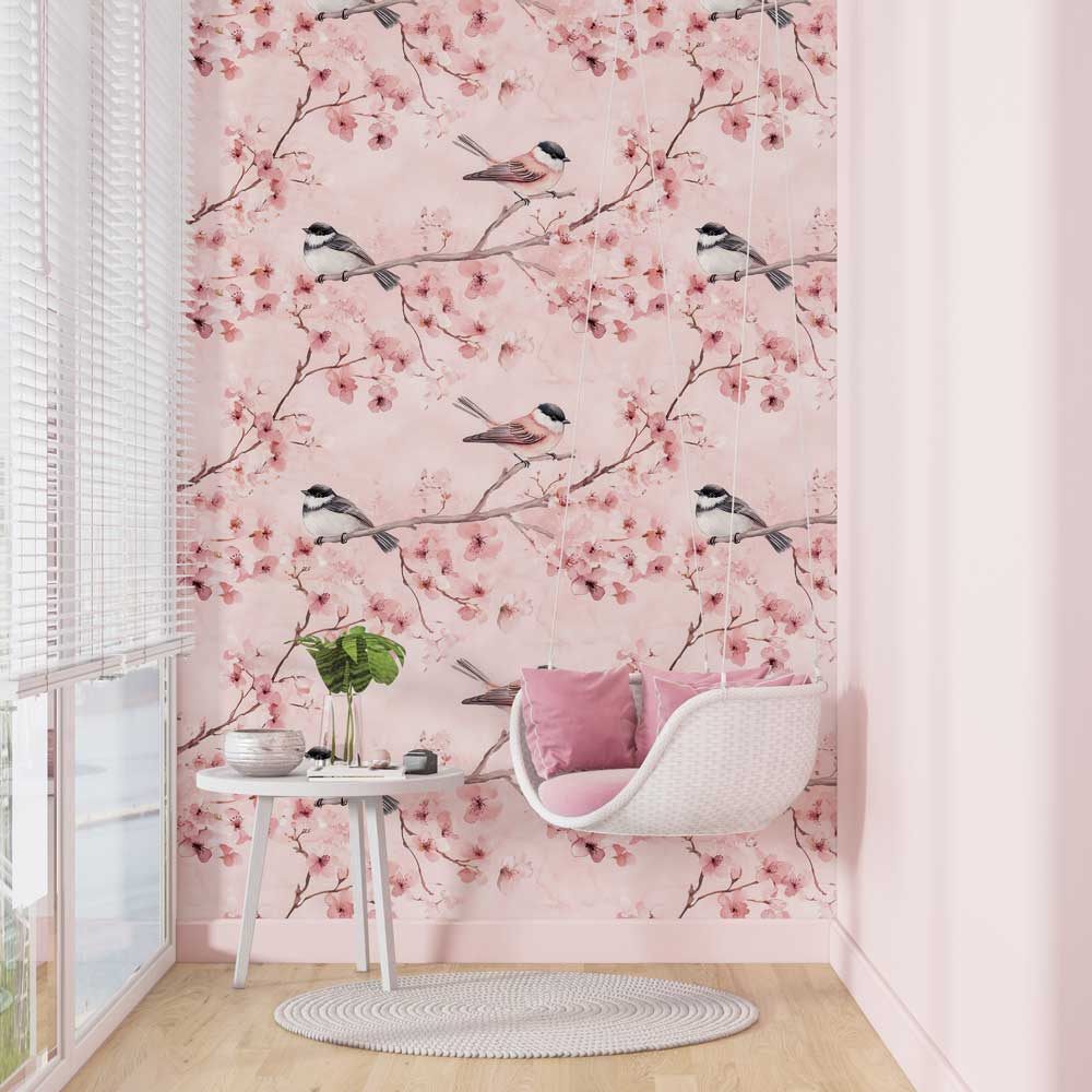 Fotobehang vogeltjes tussen bloemen