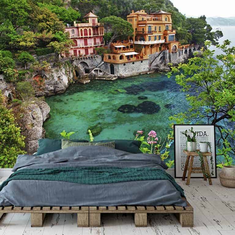 fotobehang Italiaans dorpje aan Middellandse zee