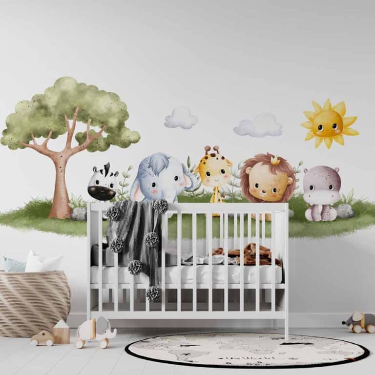 Kinderbehang Vrolijke dieren op een rij