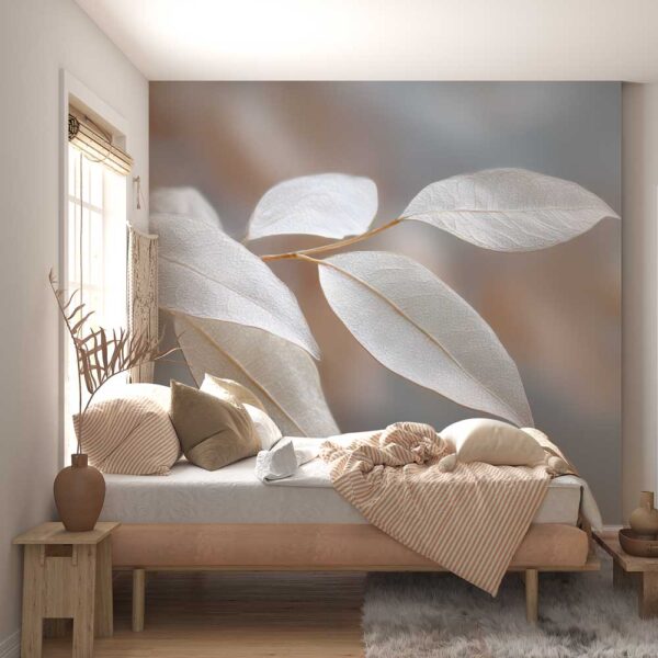 fotobehang Lichte blaadjes aan tak