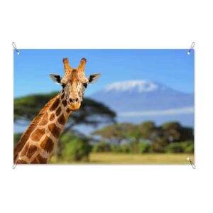 Tuinposter Giraffe voor Kilimanjaro