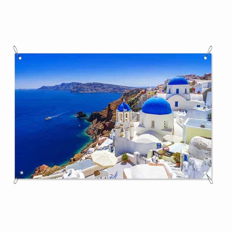 Tuinposter Santorini zeezicht