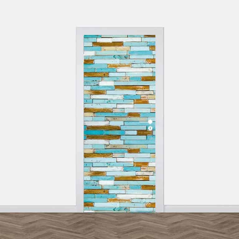 Deursticker Gekleurd steigerhout blauw