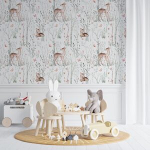 Babykamer behang - Behang babykamer - Kinderbehang - Kinderbehang Lieve hertjes aquarel