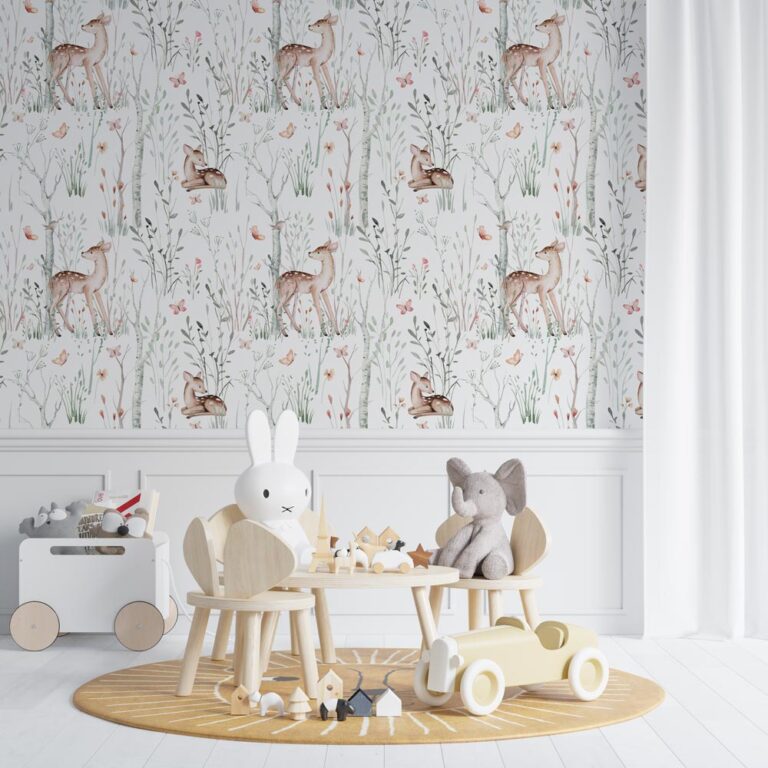 Babykamer behang - Behang babykamer - Kinderbehang - Kinderbehang Lieve hertjes aquarel