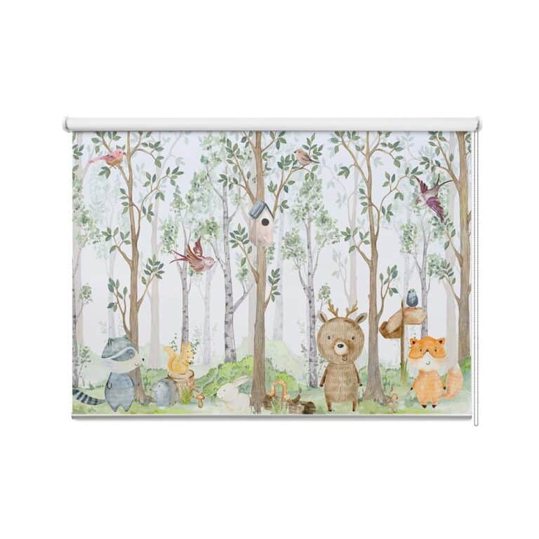 Rolgordijn Vrolijke dieren in bos aquarel